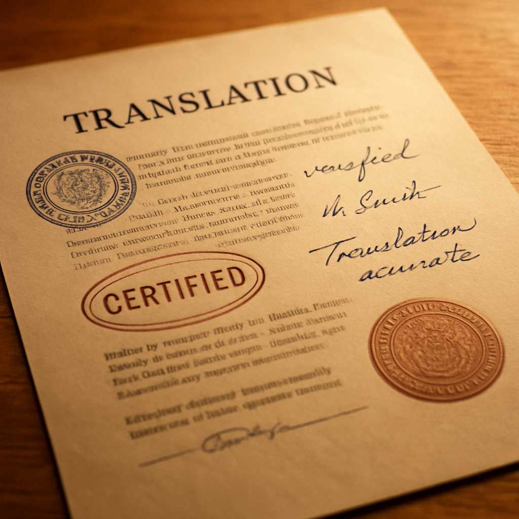Traduction certifiée avec sceau et signature du traducteur